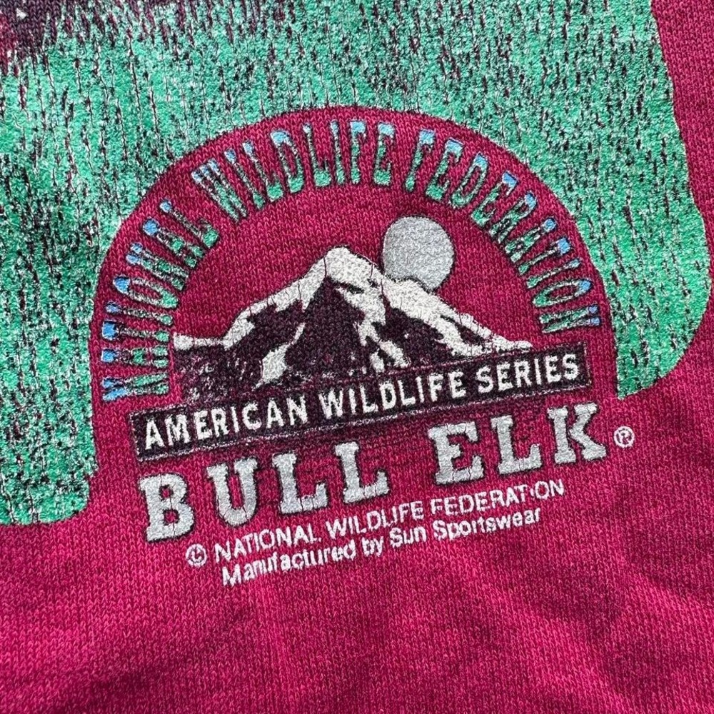 Vintage 9s National Wildlife Federation Bull Elk Graphic Sweatshirt Size Large - Picture 4 of 6